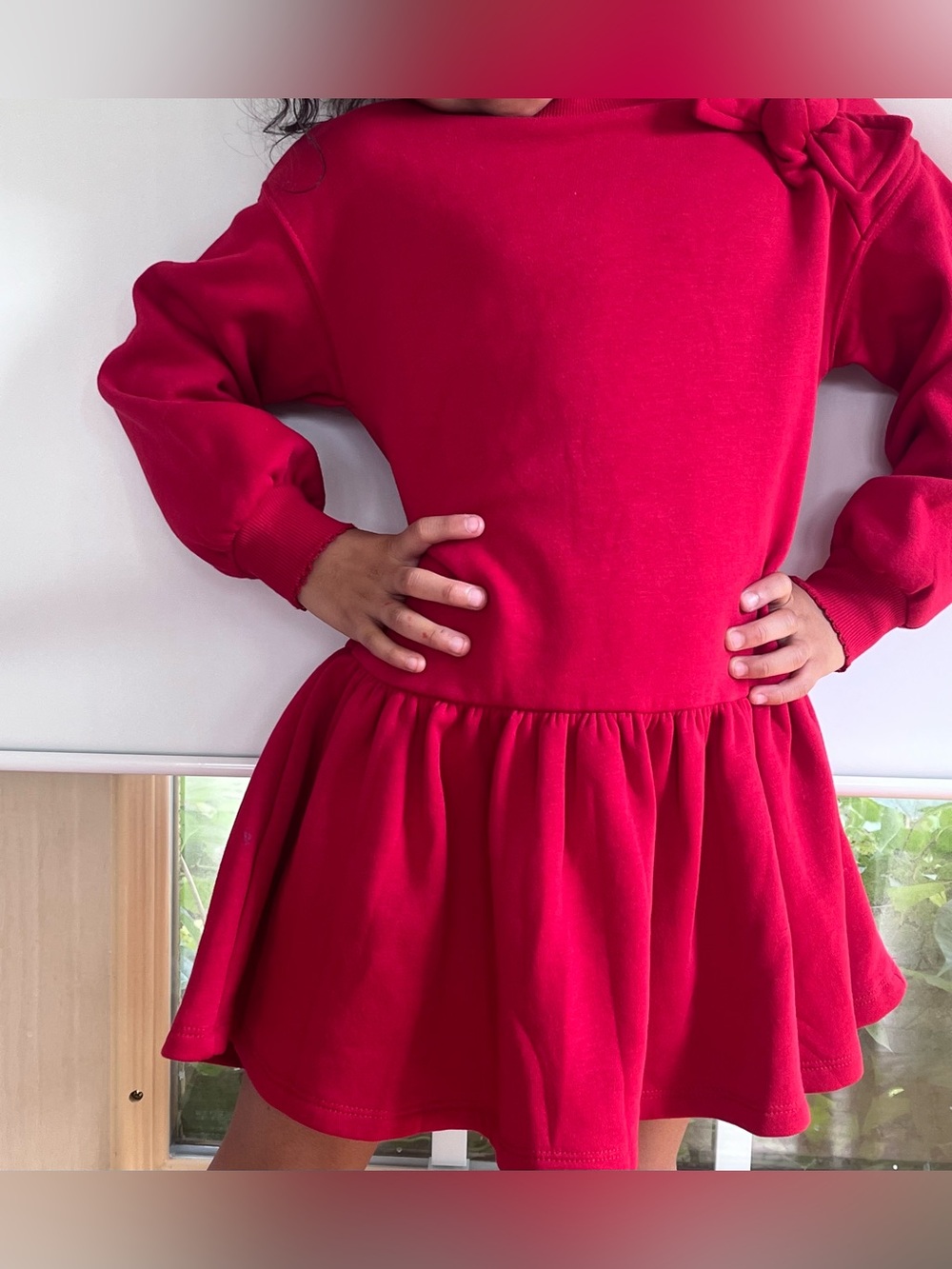 H&M Bright Red Bow-Shoulder Casual Dress
